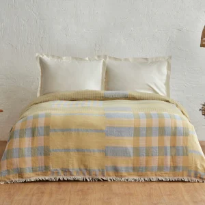 Karaca Home Striped, 100 % Baumwolle Tagesdecke für Doppelbett, Blau