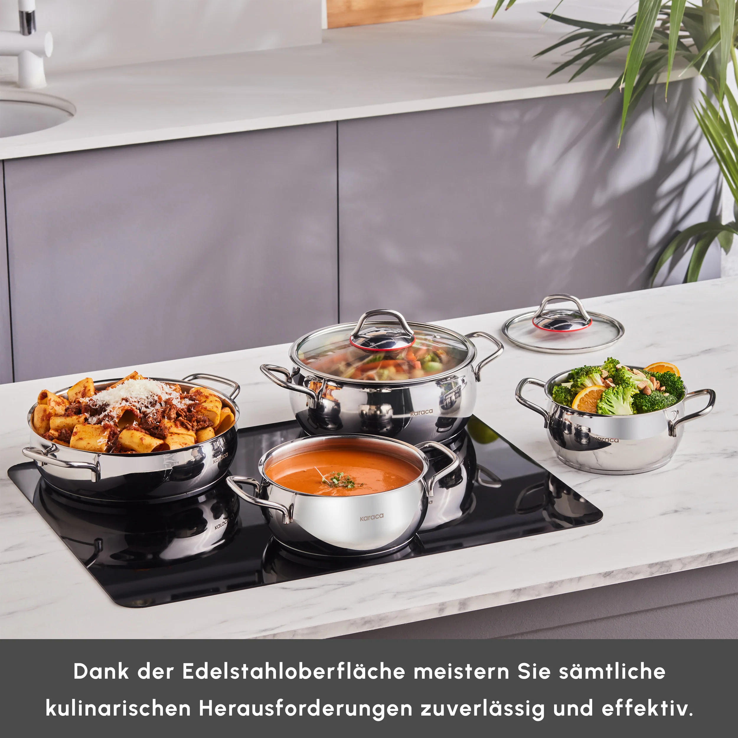 Karaca Emirgan Induktion Kochtopfset aus Stahl, 8 Teilig – Bild 4