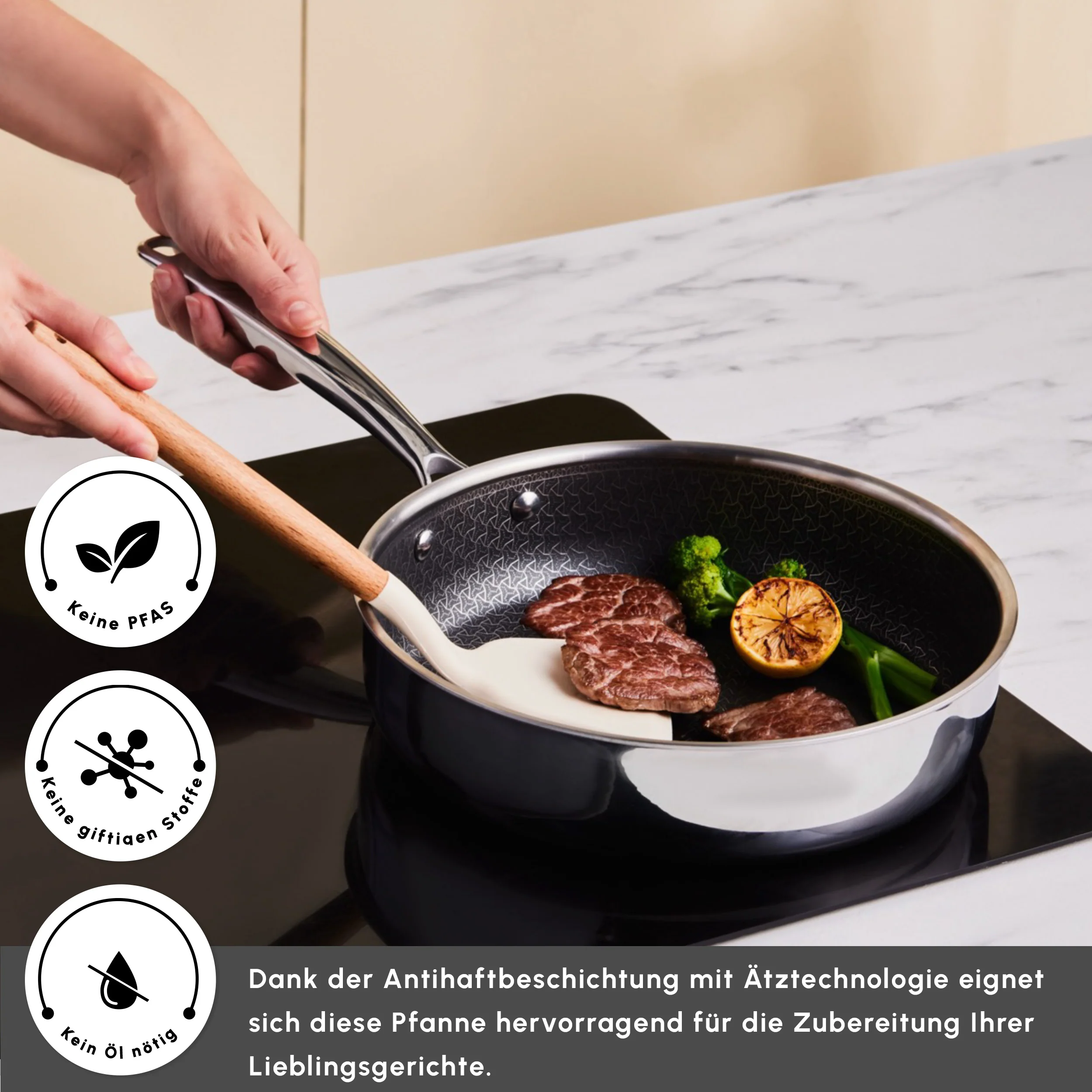 Karaca 3Ply Edelstahl Sparkle 7-teiliges Antihaft-Induktions-Kochgeschirr-Set, Silber – Bild 4