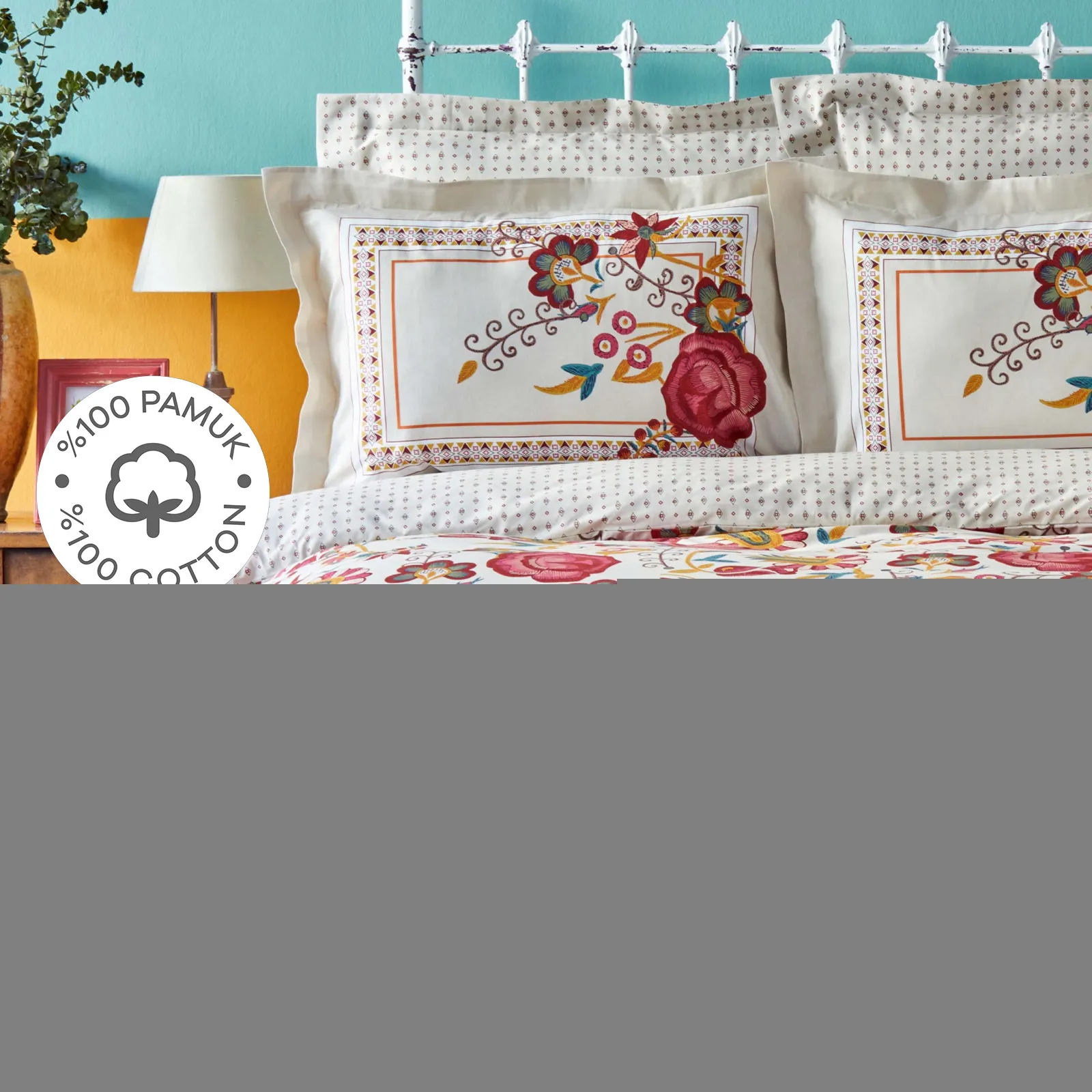 Karaca Home Tulio Claret Rot Doppeltes Bettbezugs-Set aus 100% Baumwolle – Bild 2