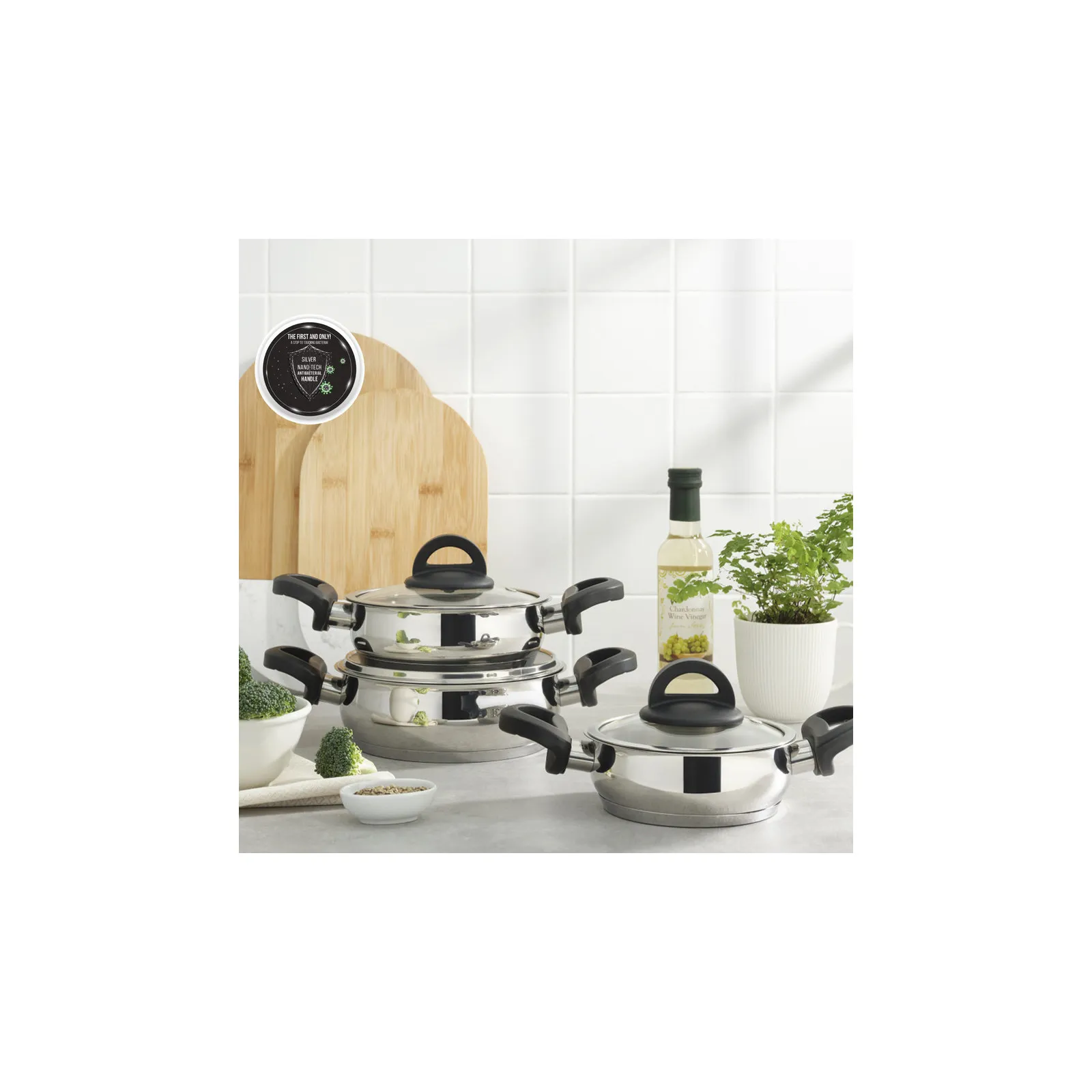 Karaca Florya 6-teiliges schwarzes antibakterielles Pfannenset mit Stahlgriff