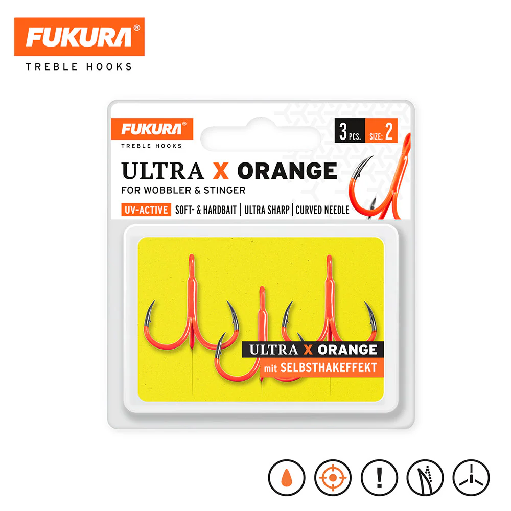 Fukura Drillinge Ultra X Orange / Treble Hooks