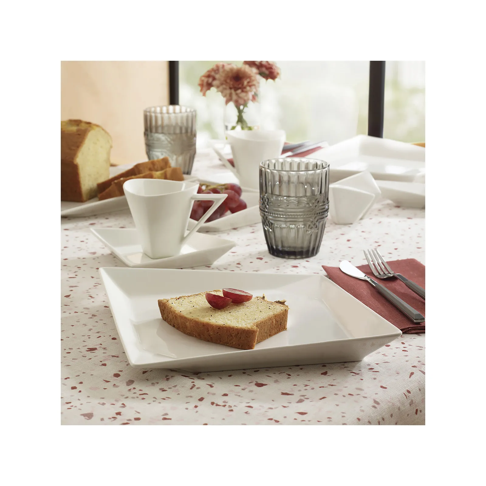 Karaca Origami für 6 Personen Quadrat Frühstücksset und Servierschalen, 26 Teilig, Porzellan – Bild 3