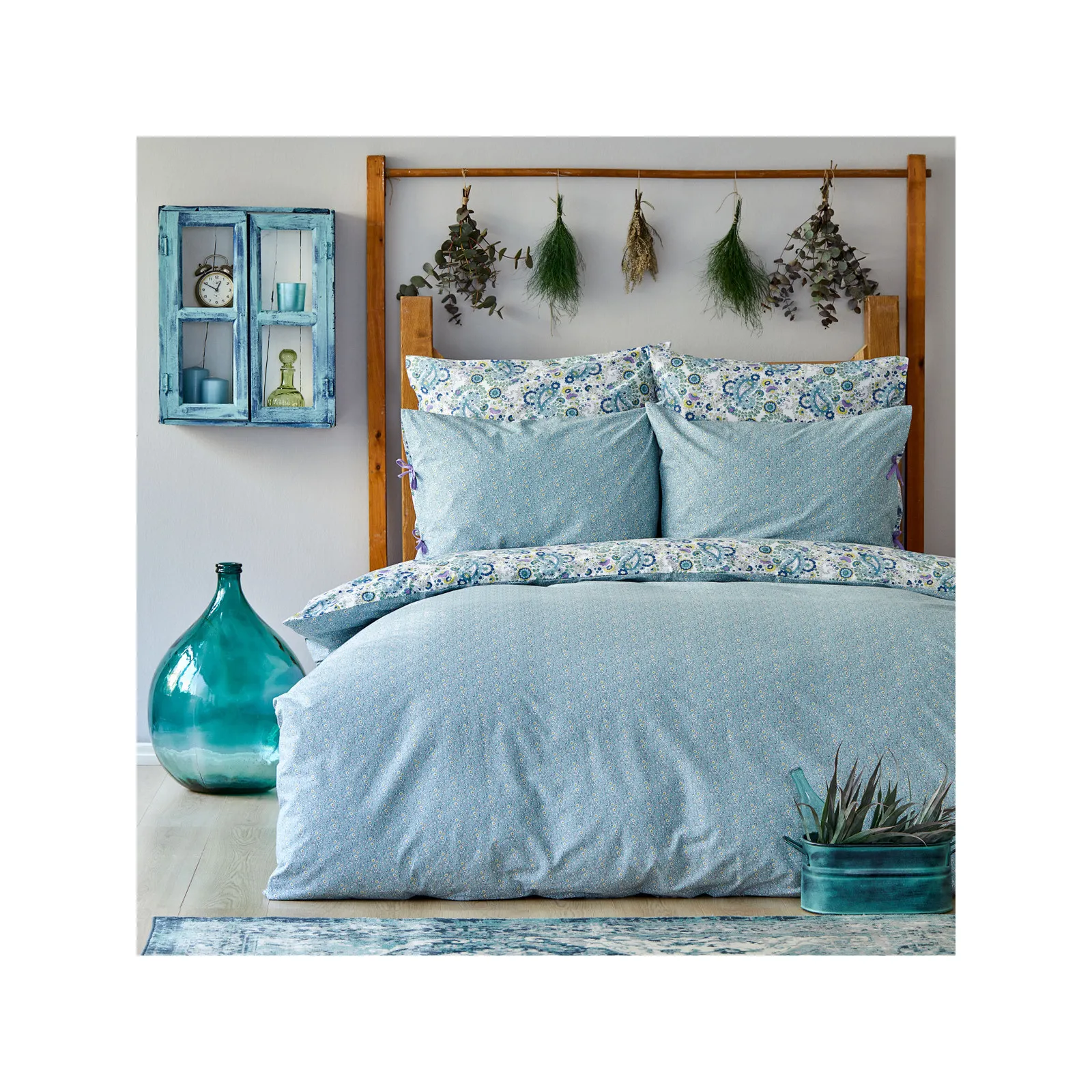 Sarah Anderson Fanny Blaues Baumwolle Doppelseitiges Bettbezug Geschenk-Set – Bild 2