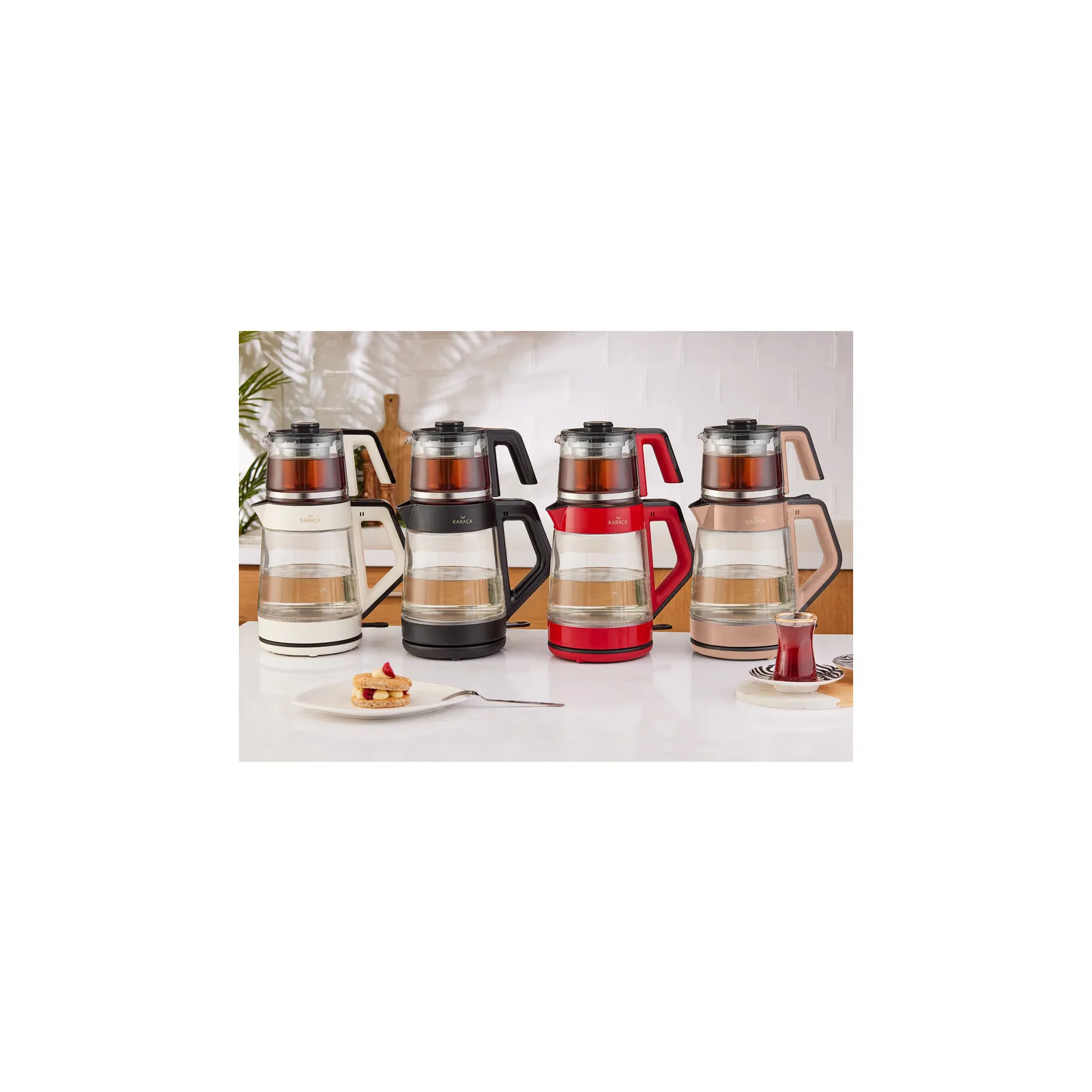 Karaca Glas Wasserkocher Retro Rot – Bild 4