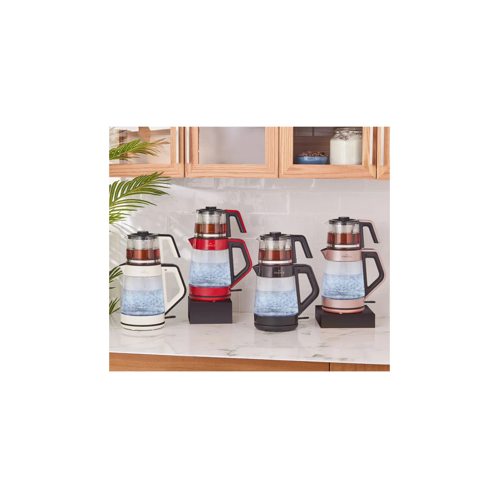 Karaca Glas Wasserkocher Retro Rot – Bild 5