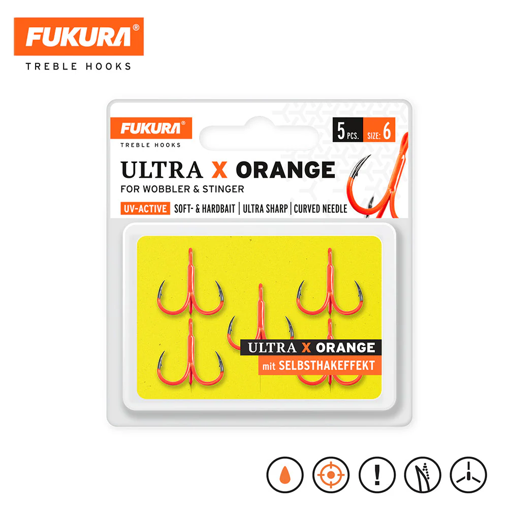 Fukura Drillinge Ultra X Orange / Treble Hooks – Bild 3