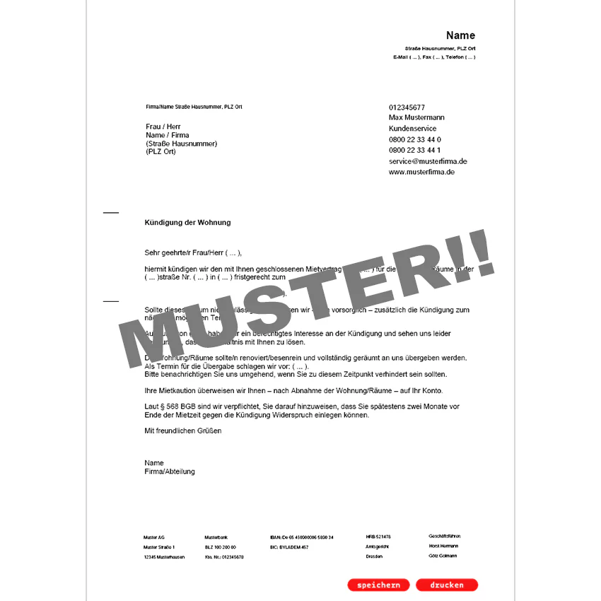 Fristgemäße Kündigung Mietvertrag durch Vermieter - Mustervorlage – Bild 4