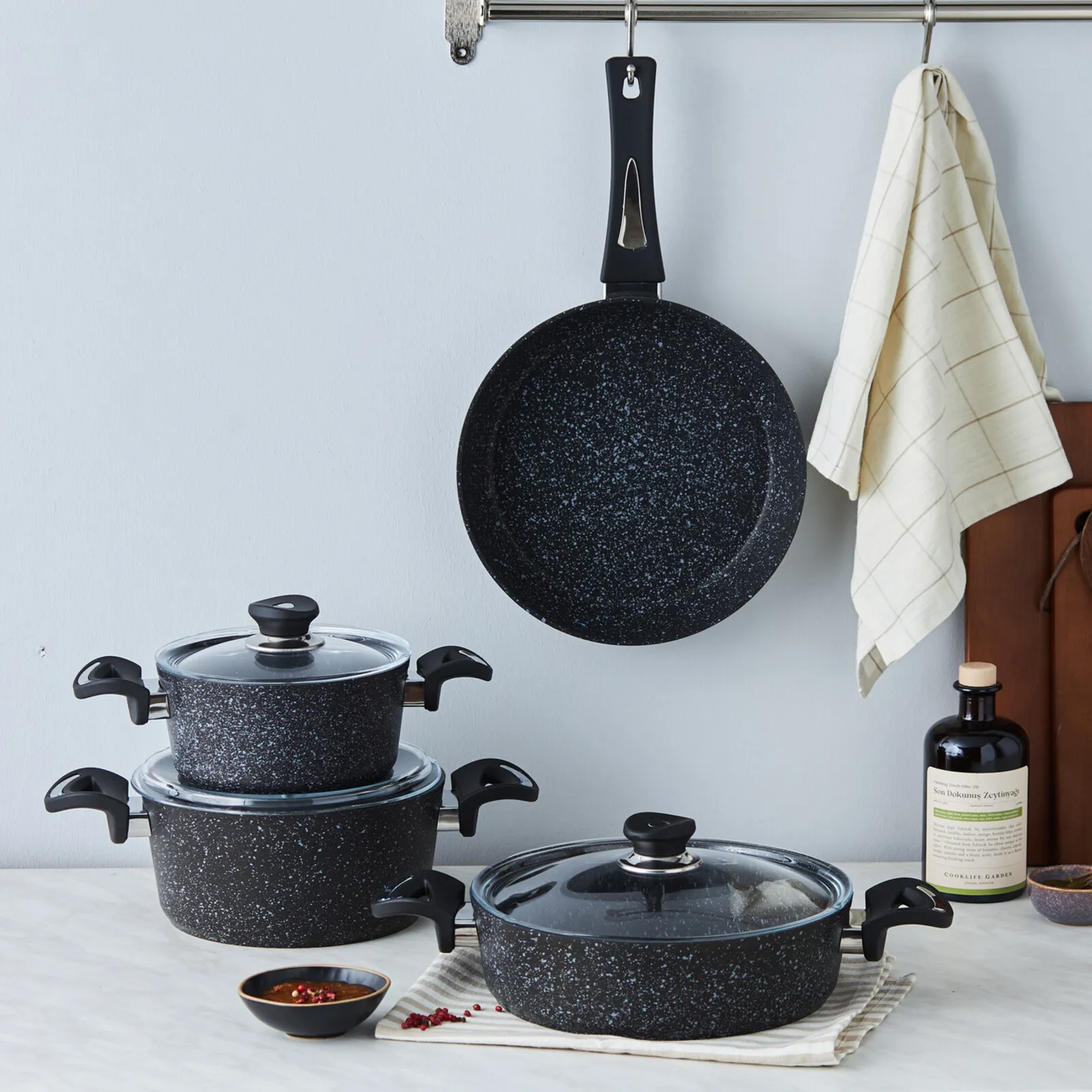 Karaca Defne Biogranit 7-teiliges schwarzes Kochtopfset – Bild 2
