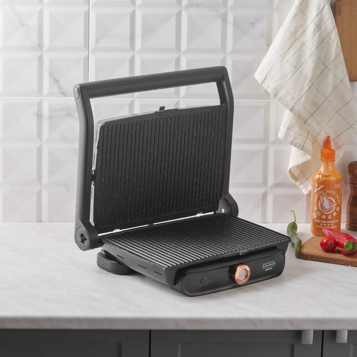 Karaca Gastro Grill Glas Premium 2400W Toaster und Grillmaschine Mattschwarz – Bild 3