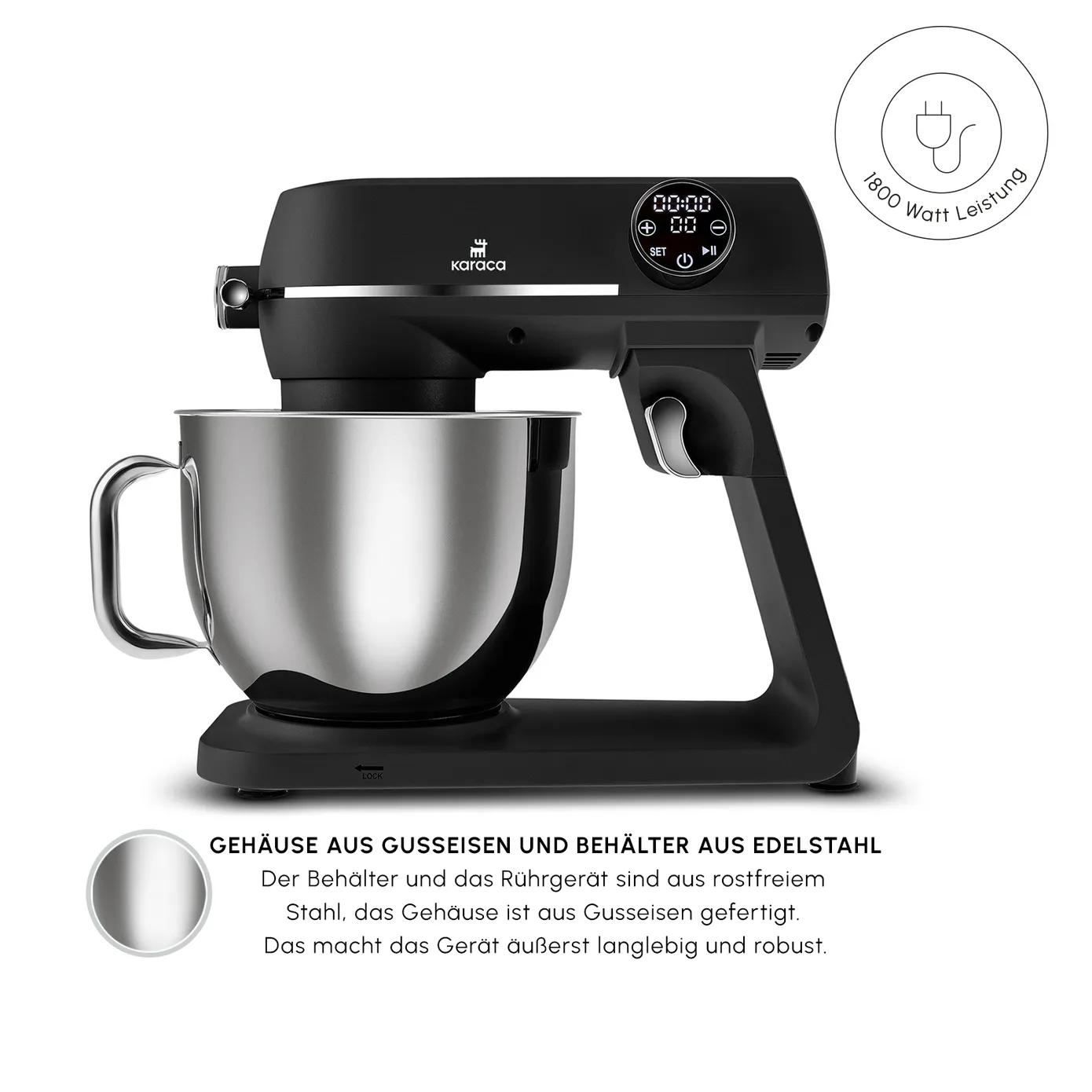 Karaca Multichef Artisan Digitale Anzeige 7 Liter Gusseisen Standmixer Schwarz 1800W – Bild 3