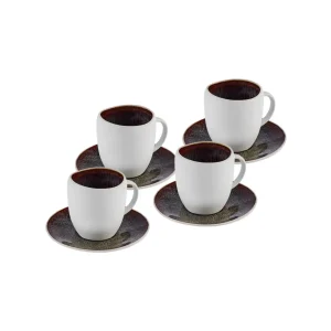 Karaca Galactic Reactive Glaze für 4 Personen Espresso Türkische Kaffeetasse Set, 8 Teilig, Weiß, 100 ml