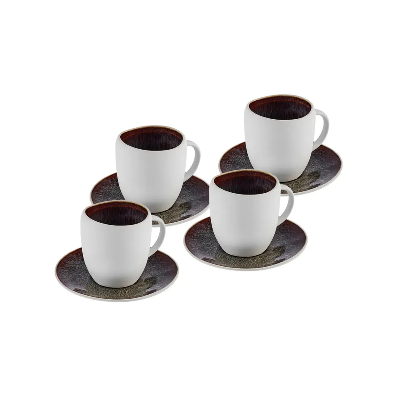 Karaca Galactic Reactive Glaze für 4 Personen Espresso Türkische Kaffeetasse Set, 8 Teilig, Weiß, 100 ml