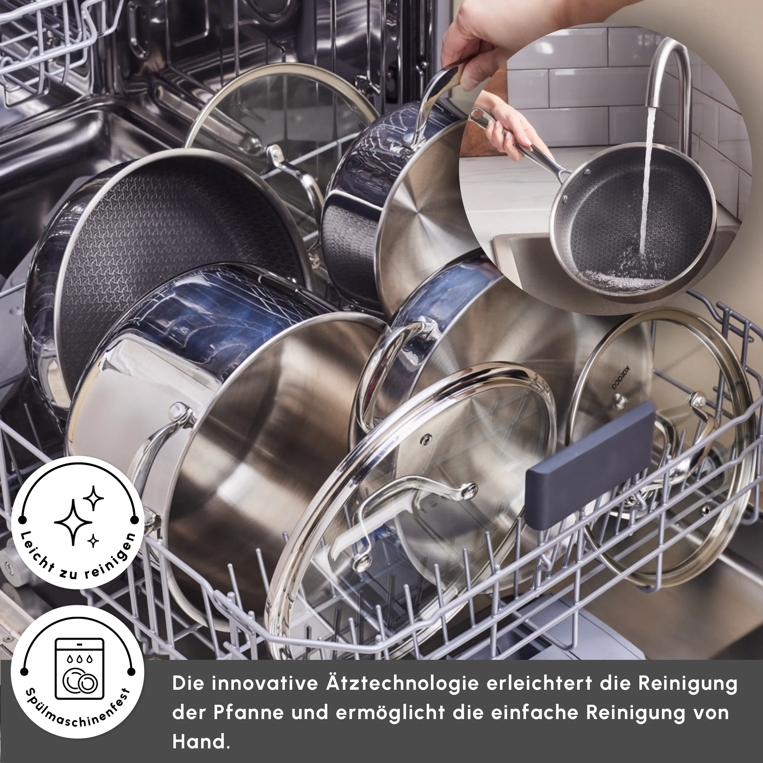 Karaca 3Ply Edelstahl Sparkle 7-teiliges Antihaft-Induktions-Kochgeschirr-Set, Silber – Bild 7