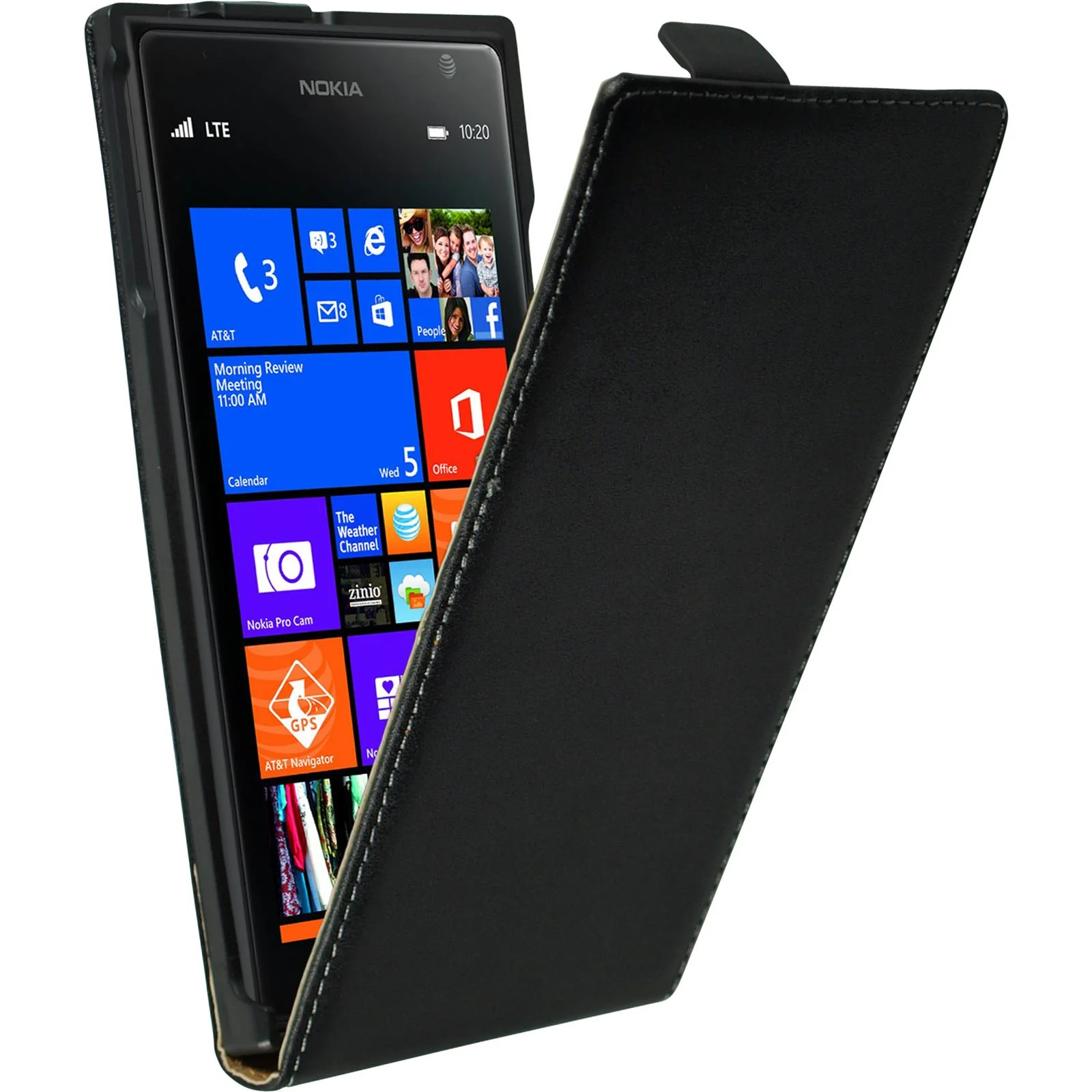 PhoneNatic Kunst-Lederhülle kompatibel mit  Nokia Lumia 1520 - Flip-Case schwarz + 2 Schutzfolien
