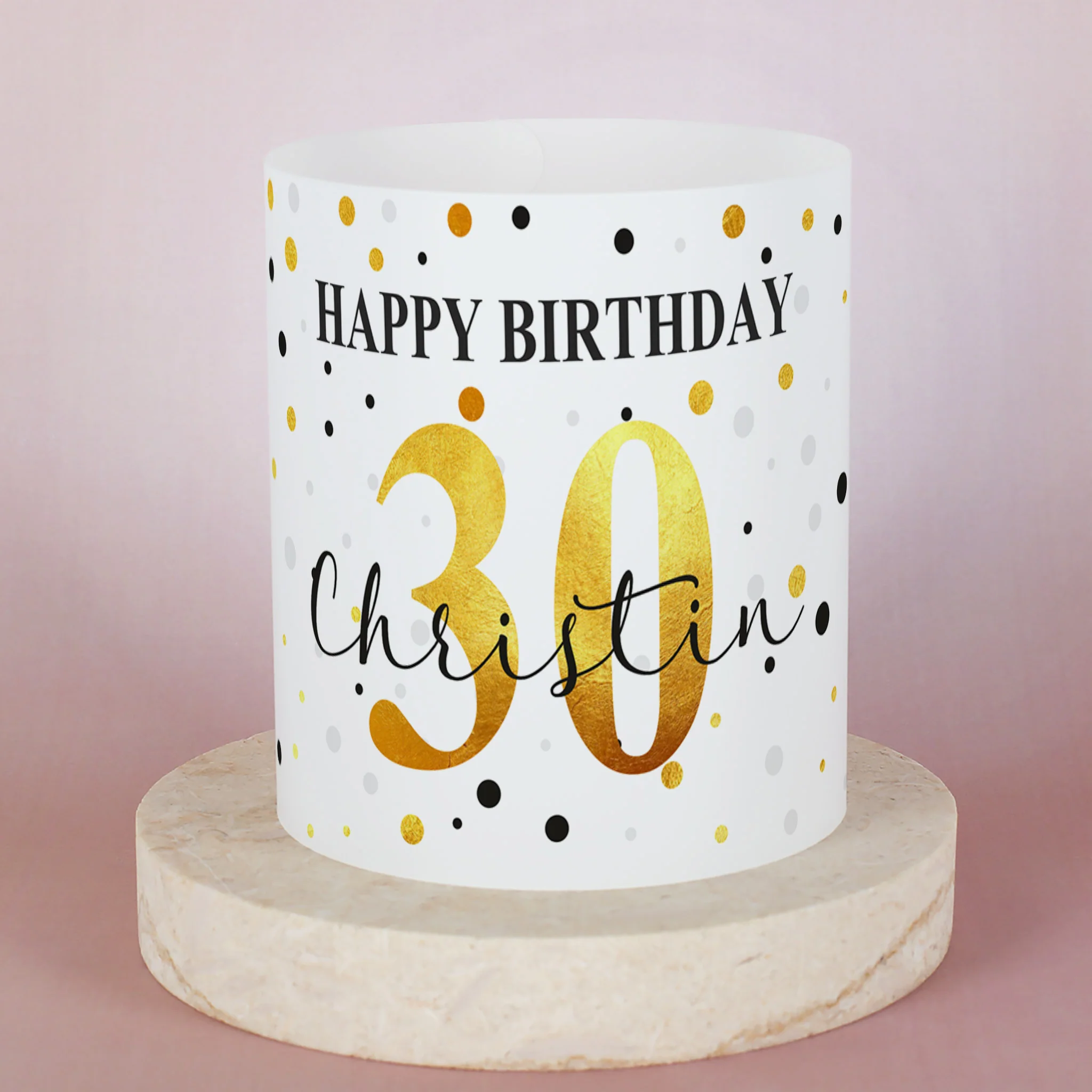Lichthülle zum Geburtstag mit persönlichem Aufdruck in Schwarz-Gold – Bild 2