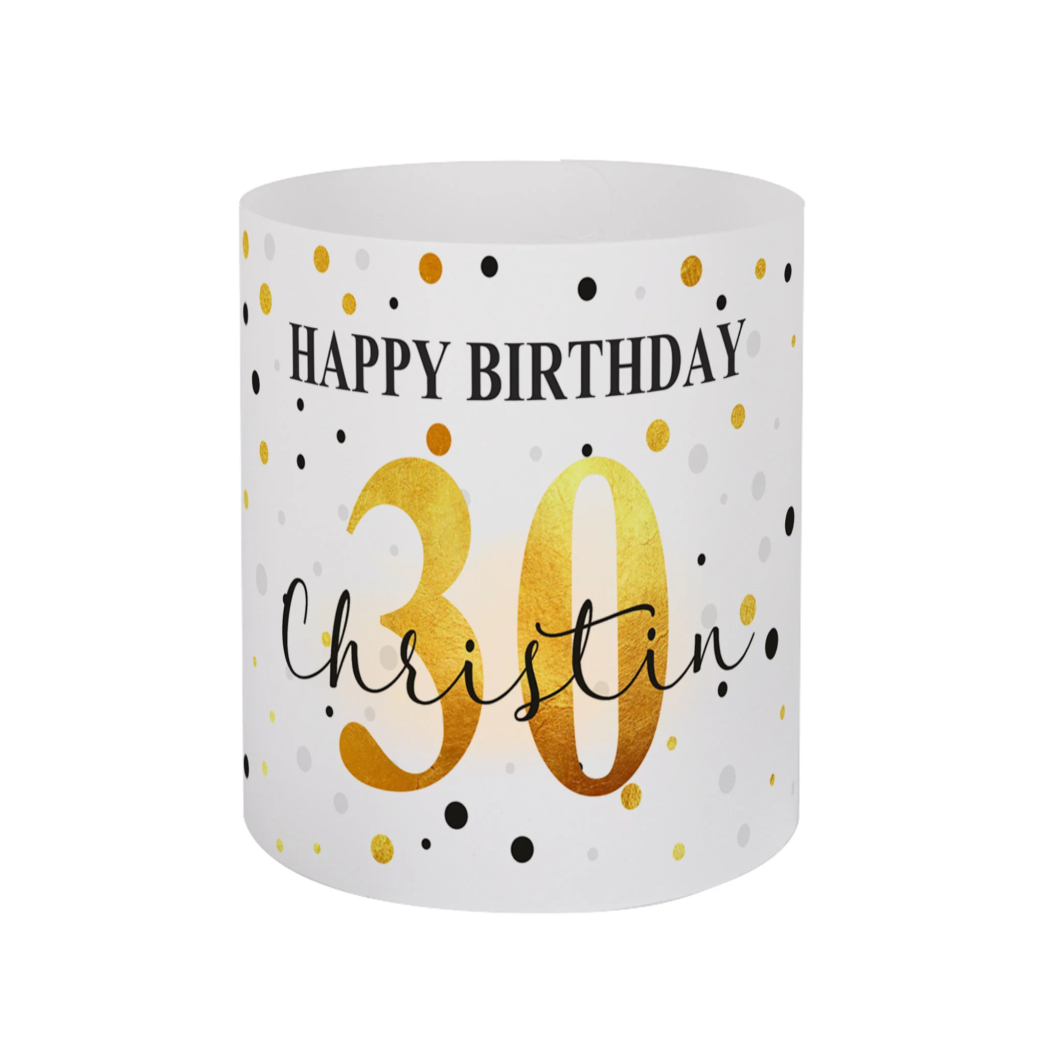 Lichthülle zum Geburtstag mit persönlichem Aufdruck in Schwarz-Gold – Bild 4