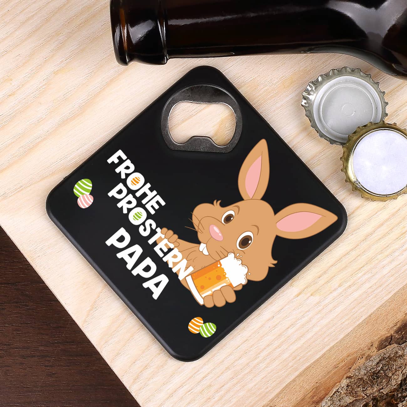 Quadratischer Flaschenöffner - Frohe Prostern - mit Namensaufdruck – Bild 5
