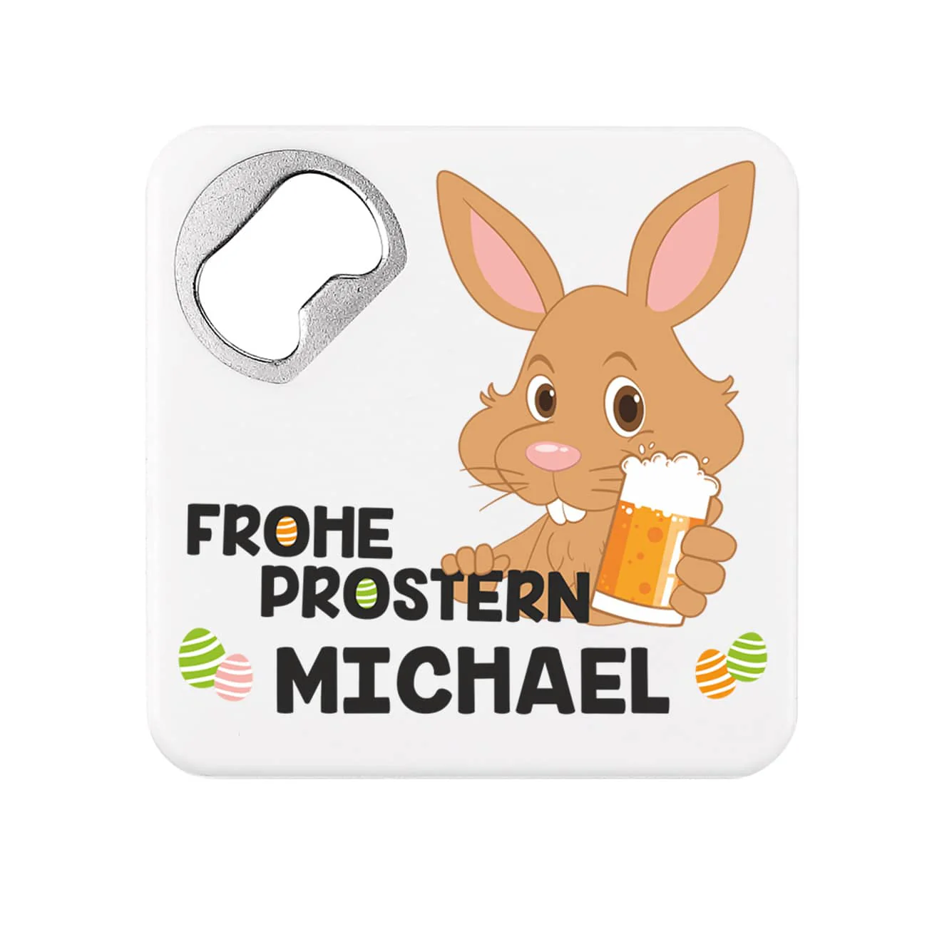 Quadratischer Flaschenöffner - Frohe Prostern - mit Namensaufdruck – Bild 3