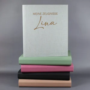 Personalisierte Zeugnismappe aus Leinen graviert mit Name und Farbauswahl | Geschenk für Schüler