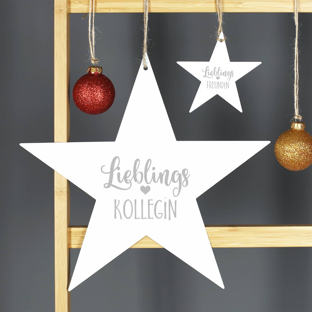 Metallanhänger in Sternform - Lieblings - mit Wunschaufdruck in rot oder weiß – Bild 2