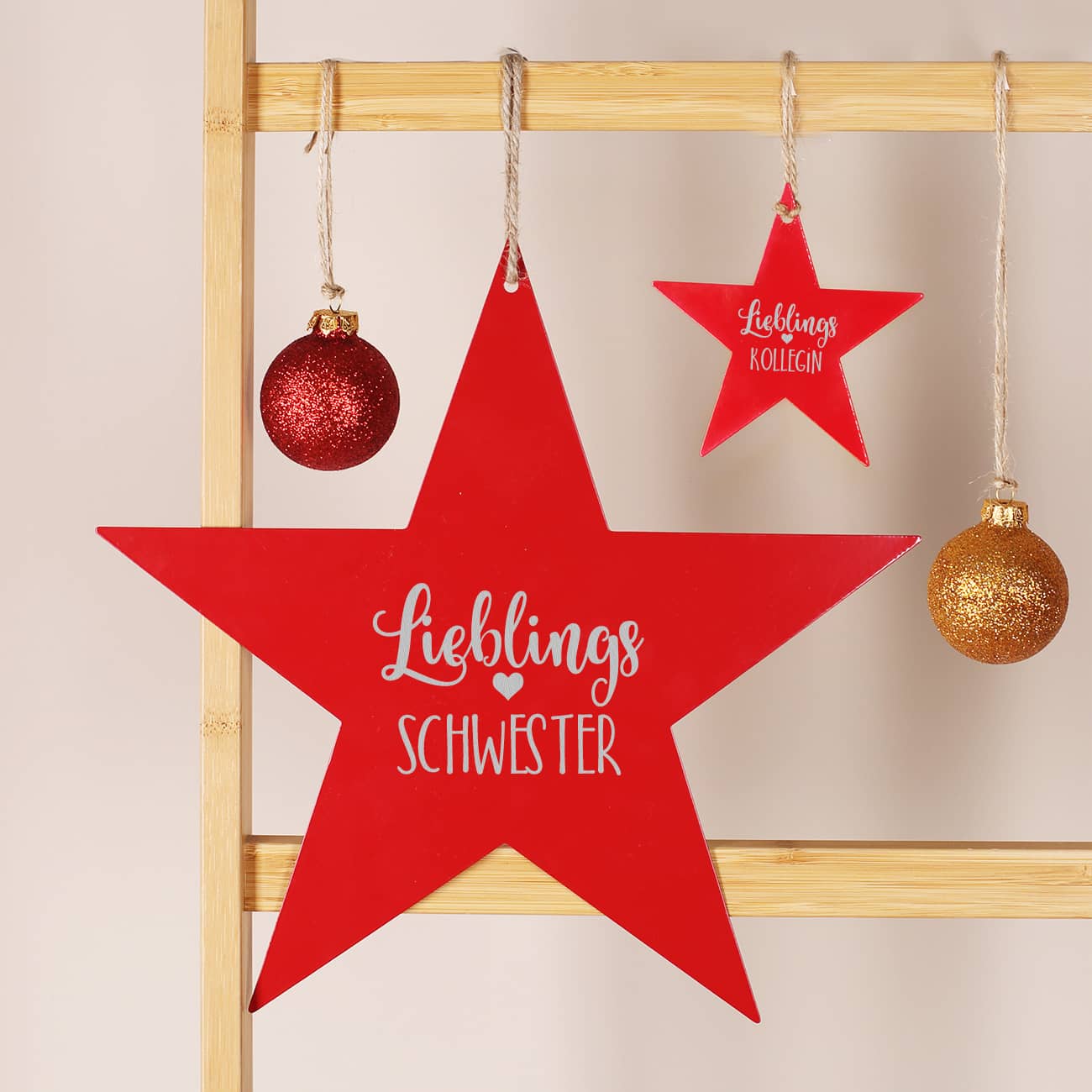 Metallanhänger in Sternform - Lieblings - mit Wunschaufdruck in rot oder weiß – Bild 3