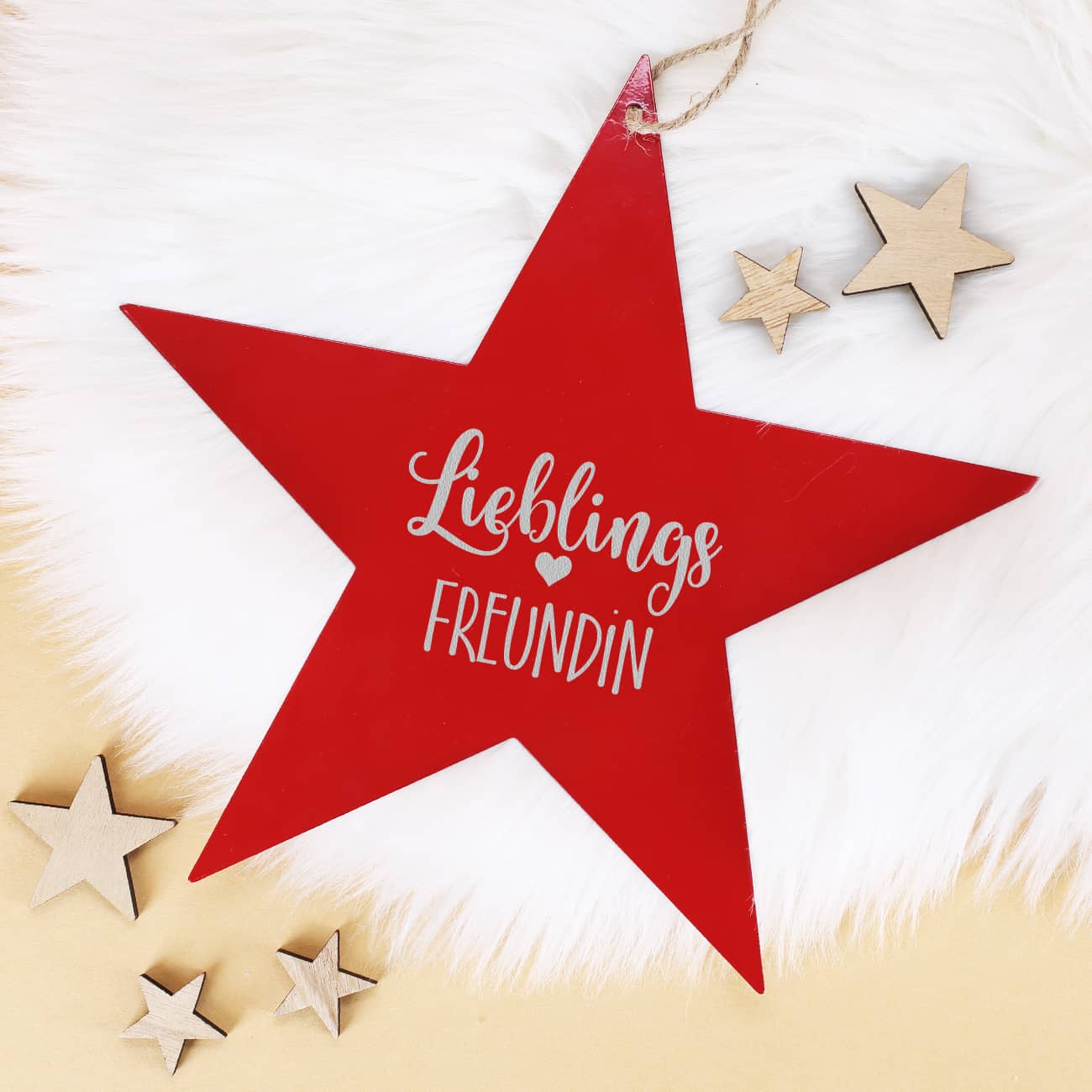 Metallanhänger in Sternform - Lieblings - mit Wunschaufdruck in rot oder weiß – Bild 4