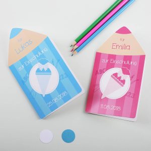 Karte zur Einschulung - Buntstift- mit Name und Datum