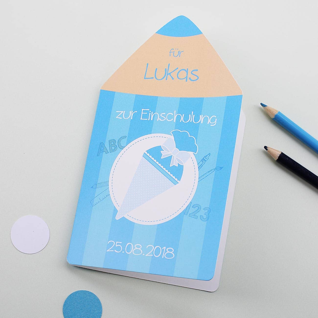 Karte zur Einschulung - Buntstift- mit Name und Datum – Bild 2