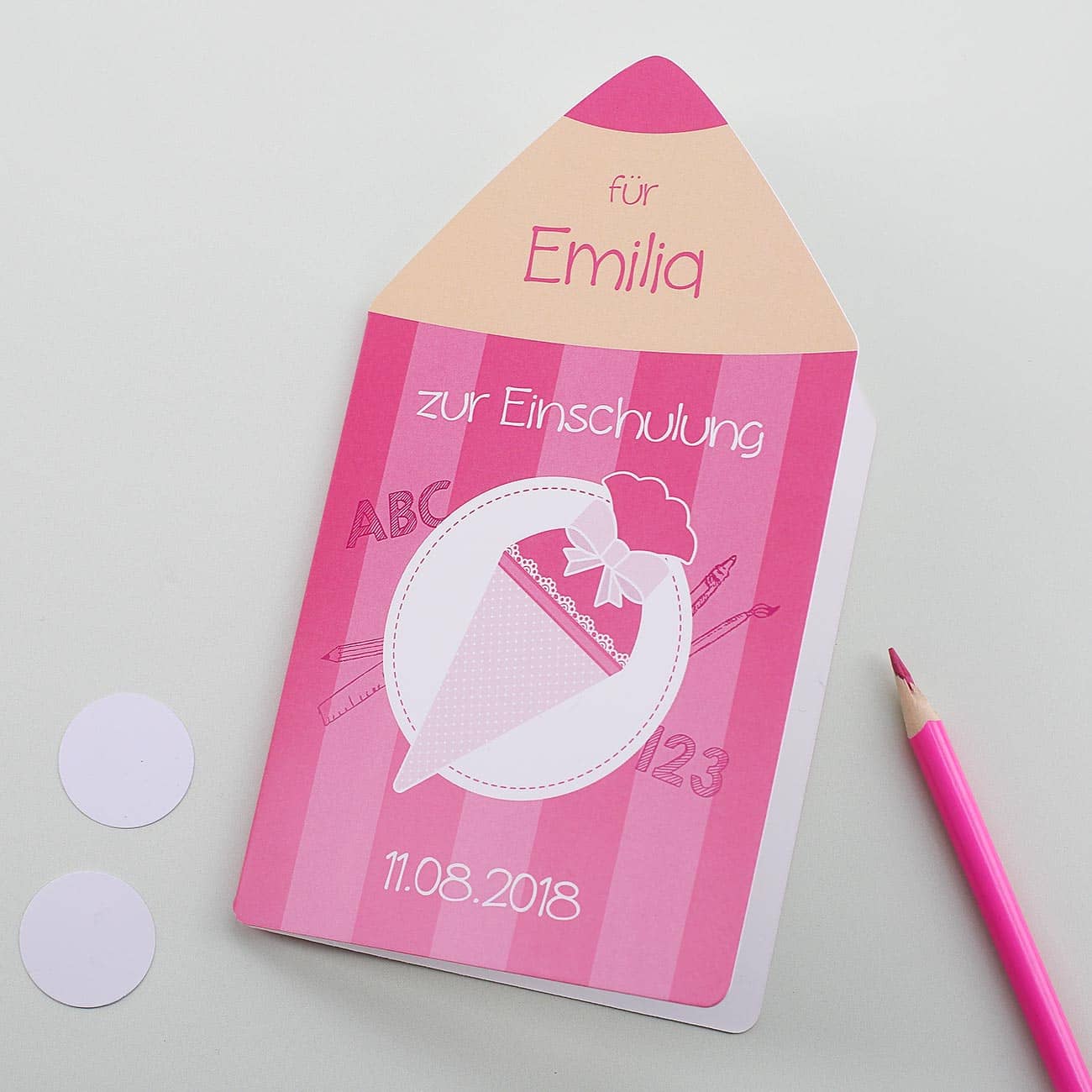 Karte zur Einschulung - Buntstift- mit Name und Datum – Bild 3