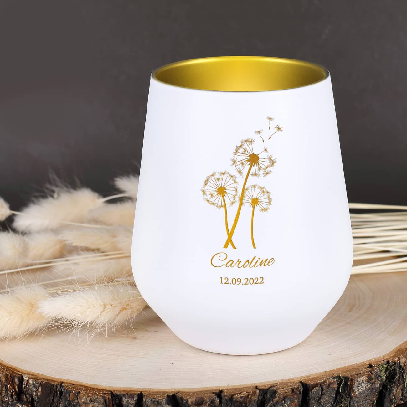 Trauerwindlicht mit Pusteblume, Name und Datum – Bild 2