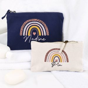 Kosmetiktasche mit Regenbogen-Motiv und Name, 2 Farben zur Auswahl
